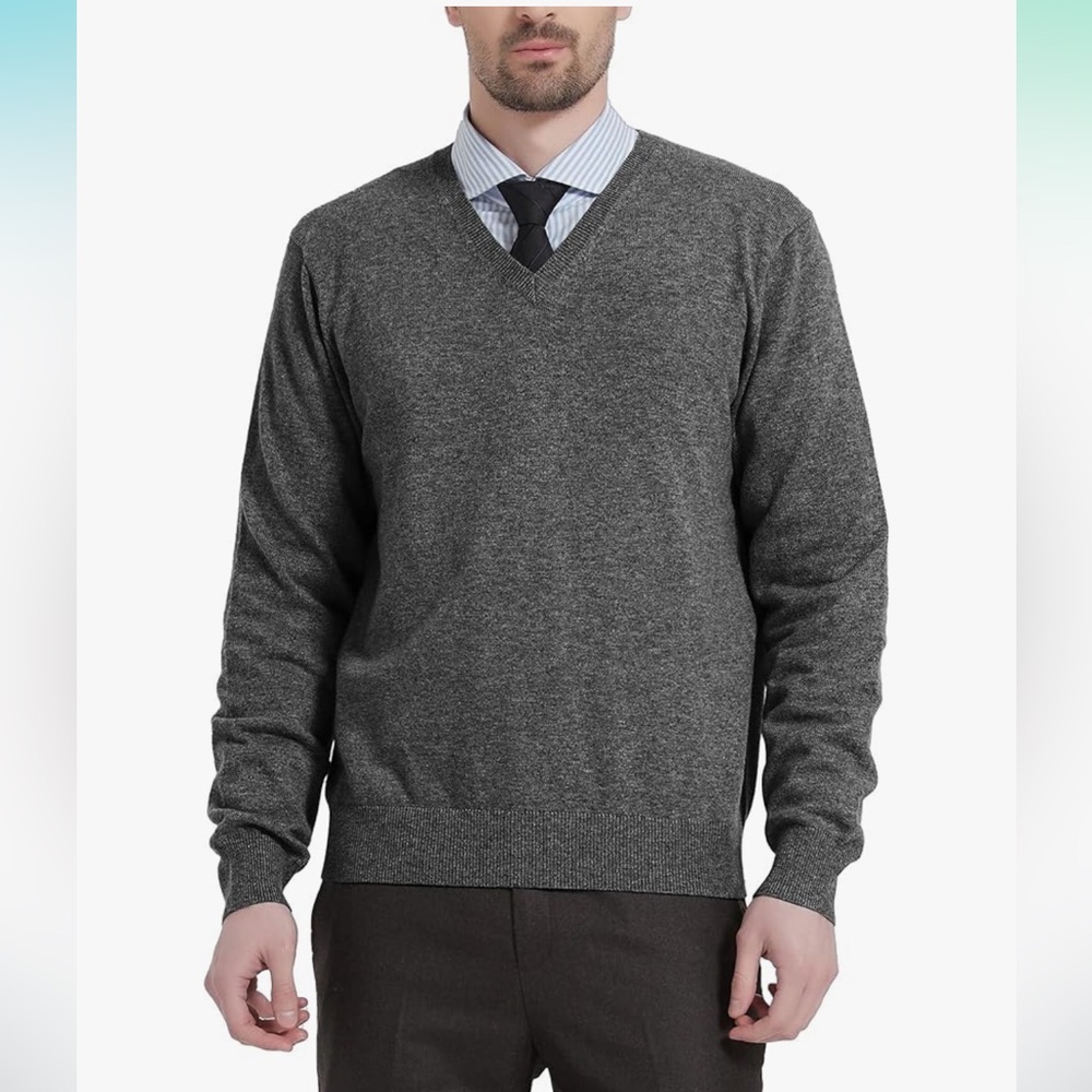 Kallspin Men's Wool Blend V-Neck Sweater Relax Fit Knit Pullover